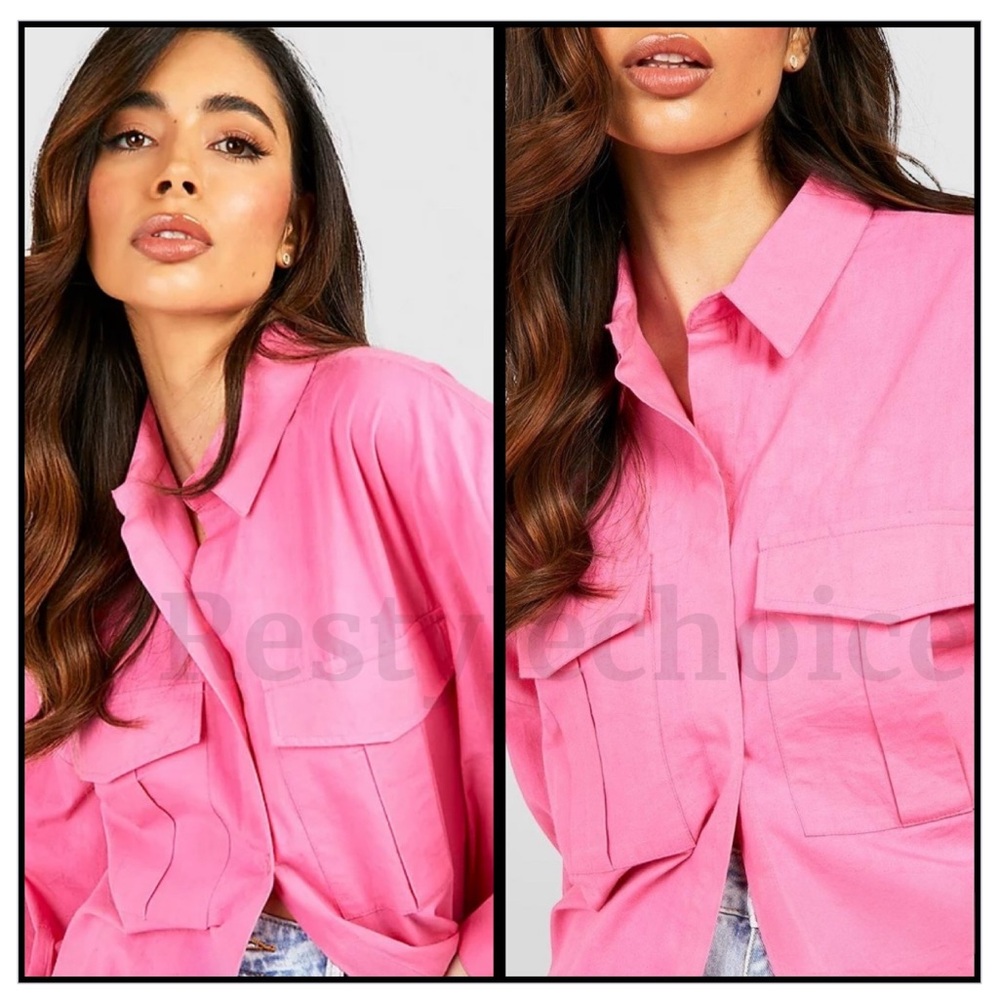 NWT Women’s Shacket Small Oversized Pink Trucker 100% Cotton Overshirt Barbie